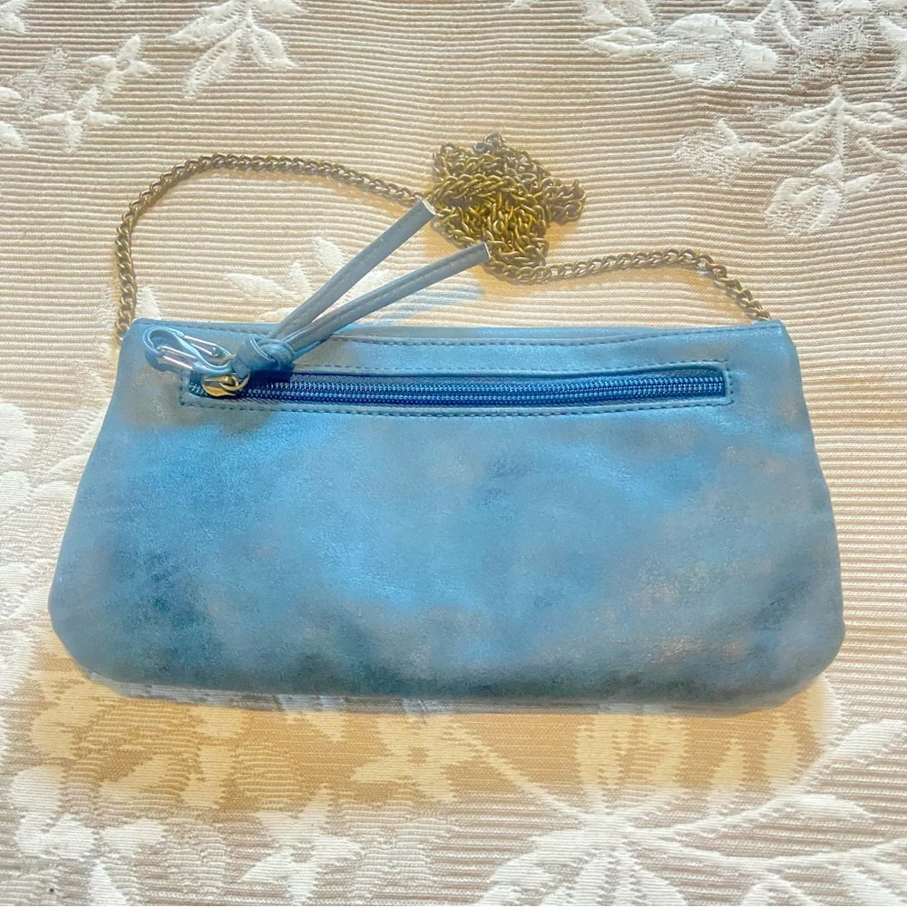 Elegant Dark Blue Green Clutch Purse with Gold Bow